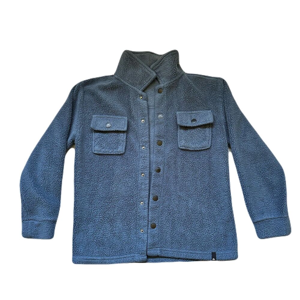 Quiksilver Boys 7/8 Blue Fleece Shacket Snap Button Front Chest Pocket